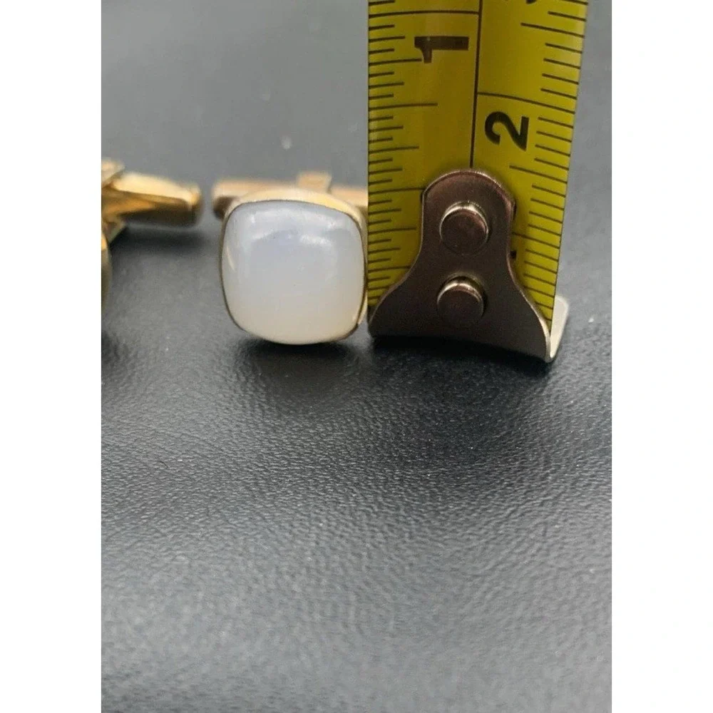 Vintage Manleigh Gold Tone And Faux Moonstone Cufflinks Signed